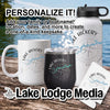 Personalized mug, tumblers, and water bottle with Lake Hickory compass design.
