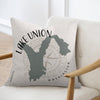 Lake Union Washington map with compass and text on a decorative pillow.