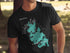 Black t-shirt with Webster Lake, Massachusetts map and compass graphic.