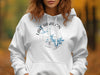 White hoodie with Lake Hamilton Arkansas compass design.
