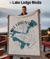 Woven blanket featuring Lake Lahontan shape and Nevada text.