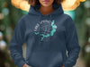 Navy hoodie with a compass and Lake Springfield Missouri map graphic.