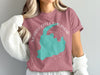 Merrill Creek Reservoir New Jersey map graphic on pink t-shirt.