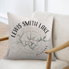 Pillow with Lewis Smith Lake Alabama map and compass design.