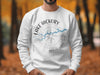 White sweatshirt with Lake Hickory North Carolina map and compass graphic.