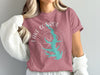 Rose t-shirt with light blue Lake Conroe Texas map and compass graphic.