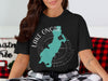 Black t-shirt featuring Lake Onota Massachusetts map and compass design.