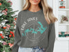 Dark gray crewneck sweatshirt with compass and Lake James map graphic.