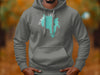 Grey hoodie with Sebago Lake Maine map graphic and compass rose.