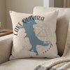 Pillow with blue Lake Quivira map, compass rose, and "KANSAS" text.