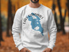 White sweatshirt with a blue Lake Kissimmee Florida map graphic and compass rose design.