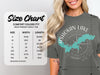 Comfort Colors 1717 adult tee size chart with width and length measurements.