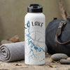 White water bottle with lake map graphic and "Tocco Lake Tennessee" text.