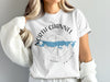 White t-shirt with graphic of blue North Channel map and compass, and "ONTARIO" text.