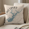 Lake Lanier Georgia map on a decorative pillow with a compass rose design.