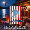 Garden flag with red and white stripes, Lake Huron map, and "The Smith Family" text.