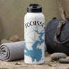 White insulated water bottle with "JOCASSE" text and lake map design, "South" text at bottom.