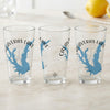 Three glasses with "Calaveras Lake Texas" map and compass design.