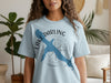 Light blue t-shirt with blue Lake Darling Iowa map graphic and compass.