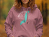 Pink hoodie with a turquoise Redfish Lake map outline and compass design.