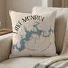 Lake Monroe Indiana map design on a textured cream pillow.