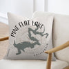 Pillow with map of Pine Flat Lake, California, and compass rose design.