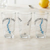 Three pint glasses featuring a blue map of Moosehead Lake and compass rose design.