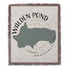 Walden Pond Massachusetts woven throw blanket with fringed edges and map design.