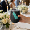 Black tumbler featuring a teal map outline of Cain Lake and text.
