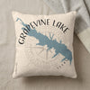 Cream pillow with blue Grapevine Lake map, compass rose, and "Texas" text.
