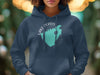 Navy hoodie with "Lake Perris California" map graphic and compass rose.