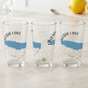 Three clear glasses with "Oneida Lake New York" text and blue lake map graphics.