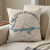 Pillow with map of Lake Ossawinamakee, Minnesota and compass rose design.