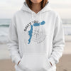 White hoodie with "Baker Lake Washington" text and a blue map outline.