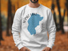 White sweatshirt with blue Topaz Lake outline and "Topaz Lake California" text.