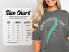 Comfort Colors 1717 heavyweight adult tee size chart with width and length measurements in inches.