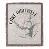Lake Hartwell Georgia map design with compass on fringed woven throw blanket.