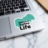 Teal mountain shape sticker with bold black text "Diamond Valley Life".
