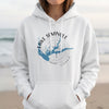 White hoodie with Lake Seminole Georgia map and compass graphic.