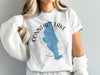 White t-shirt with blue Conneaut Lake, Pennsylvania graphic and compass rose.