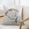 Lake Hartwell South Carolina map design on a light-colored pillow.