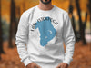 White sweatshirt with blue Lake Istokpoga Florida map and compass design.