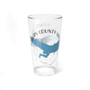 Clear glass pint glass with Harlan County Lake map graphic and text.