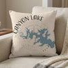 Canyon Lake Texas map on a beige textured pillow with compass rose design.