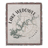 Lake Wedowee Alabama map on a woven throw blanket with tasseled edges.