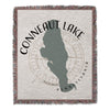 Conneaut Lake Pennsylvania map on a fringed woven throw blanket.