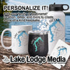 Mug, tumbler, and water bottle with Lake Jacomo map and compass design.