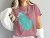 Pink t-shirt with teal Ossipee Lake graphic and compass rose, New Hampshire.