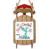 Red metal sled ornament with "Merry Christmas FROM Moss Lake" message.