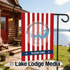 Garden flag with red and white stripes, Wright Patman Lake map, and "The Smith Family."